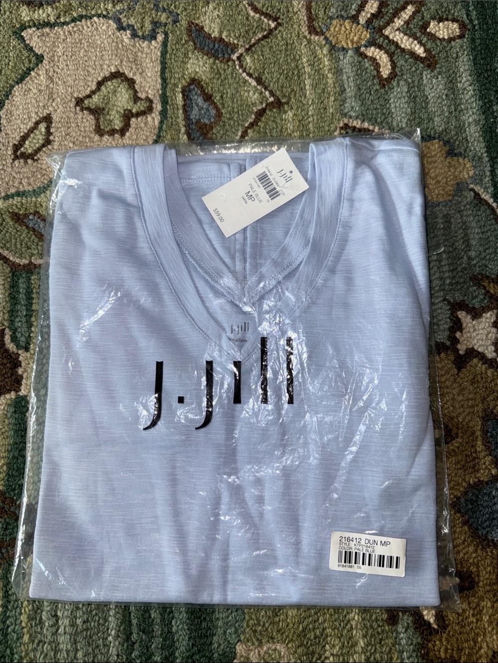 J. Jill pale Blue double V-Neck Short Sleeve Tee NWT medium petite